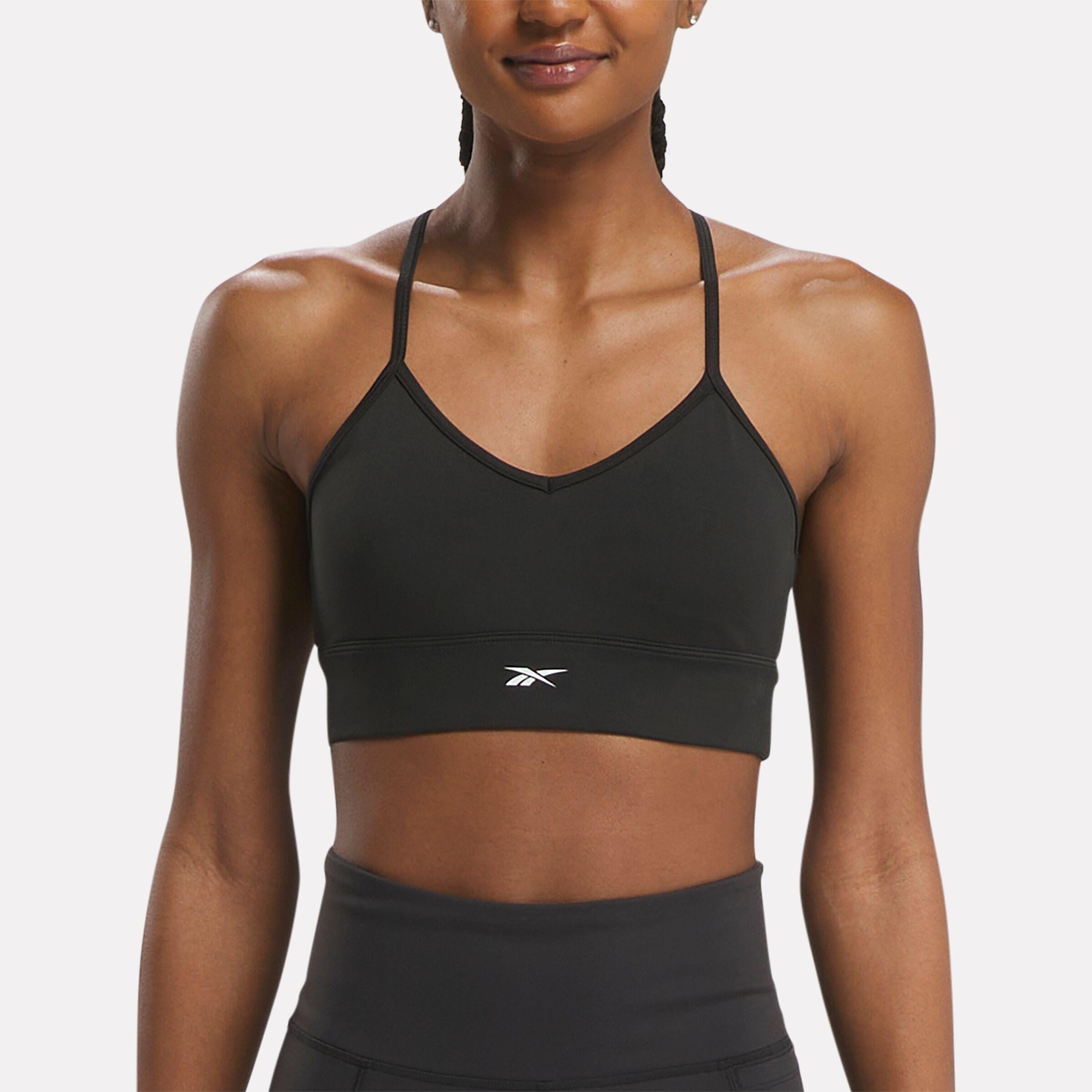 Soutien-gorge de sport Reebok Apparel pour femme, compatible avec l'application d'entraînement Reebok, noir, taille standard.