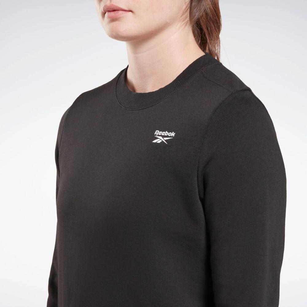 Reebok Apparel  Women's Reebok Id Small Logo French Terry Crew Reebok Training App Women Black Reg