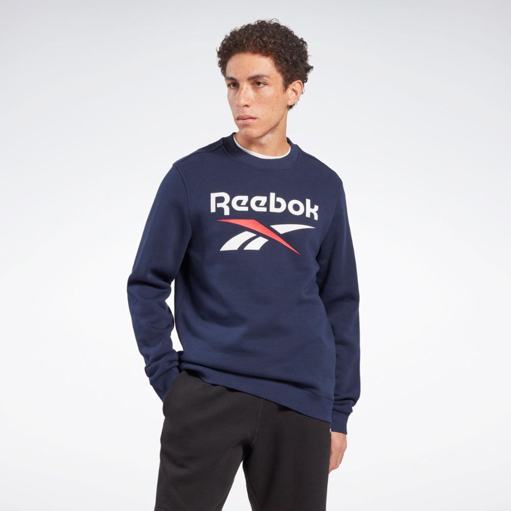 Reebok Apparel  Men's Reebok Identity Fleece Stacked Logo Crew Sweatshir Zia Blue Reg