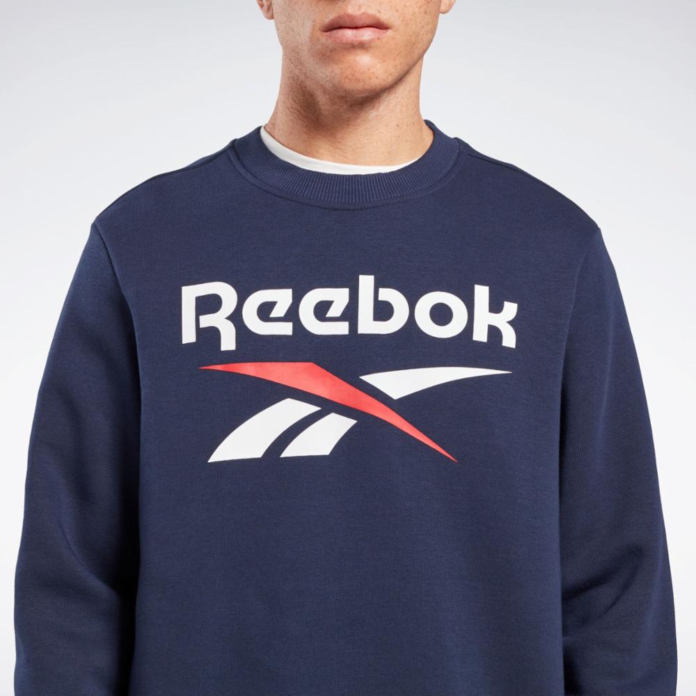 Reebok Apparel  Men's Reebok Identity Fleece Stacked Logo Crew Sweatshir Zia Blue Reg