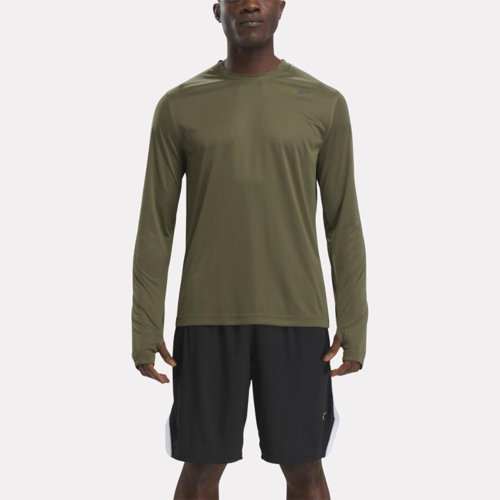 Reebok Apparel  Men's Train Long Sleeve Tech Tee Reebok Training App Men Green Reg