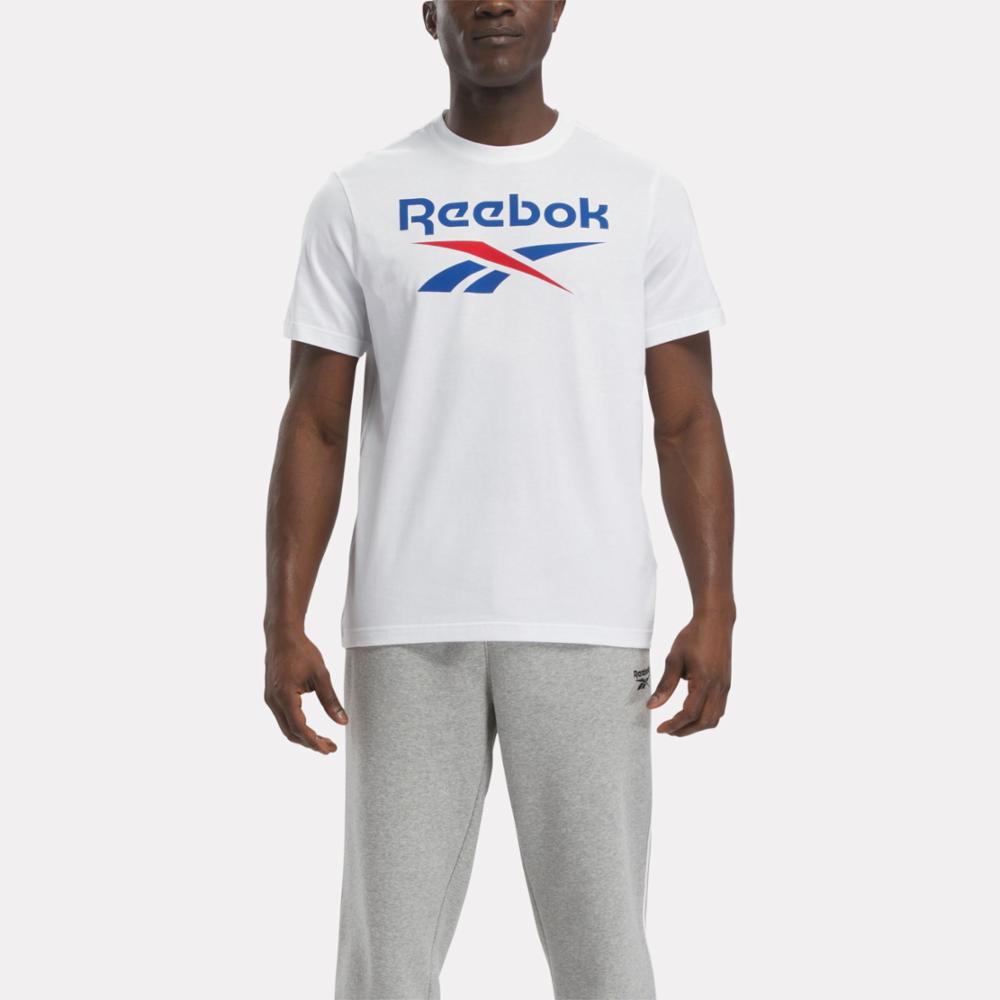 Reebok Apparel  Men's Reebok Identity Stacked Logo T-Shirt Reebok Training App Men White Reg