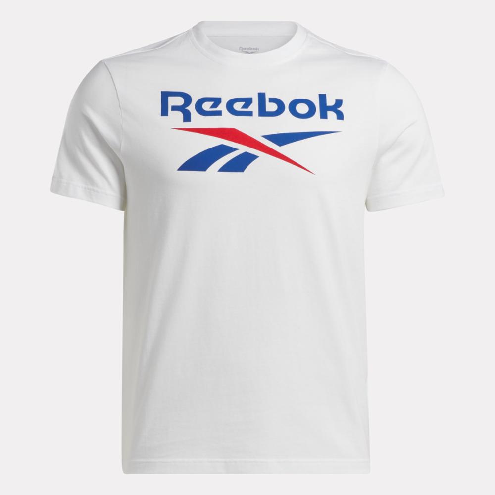 Reebok Apparel  Men's Reebok Identity Stacked Logo T-Shirt Reebok Training App Men White Reg