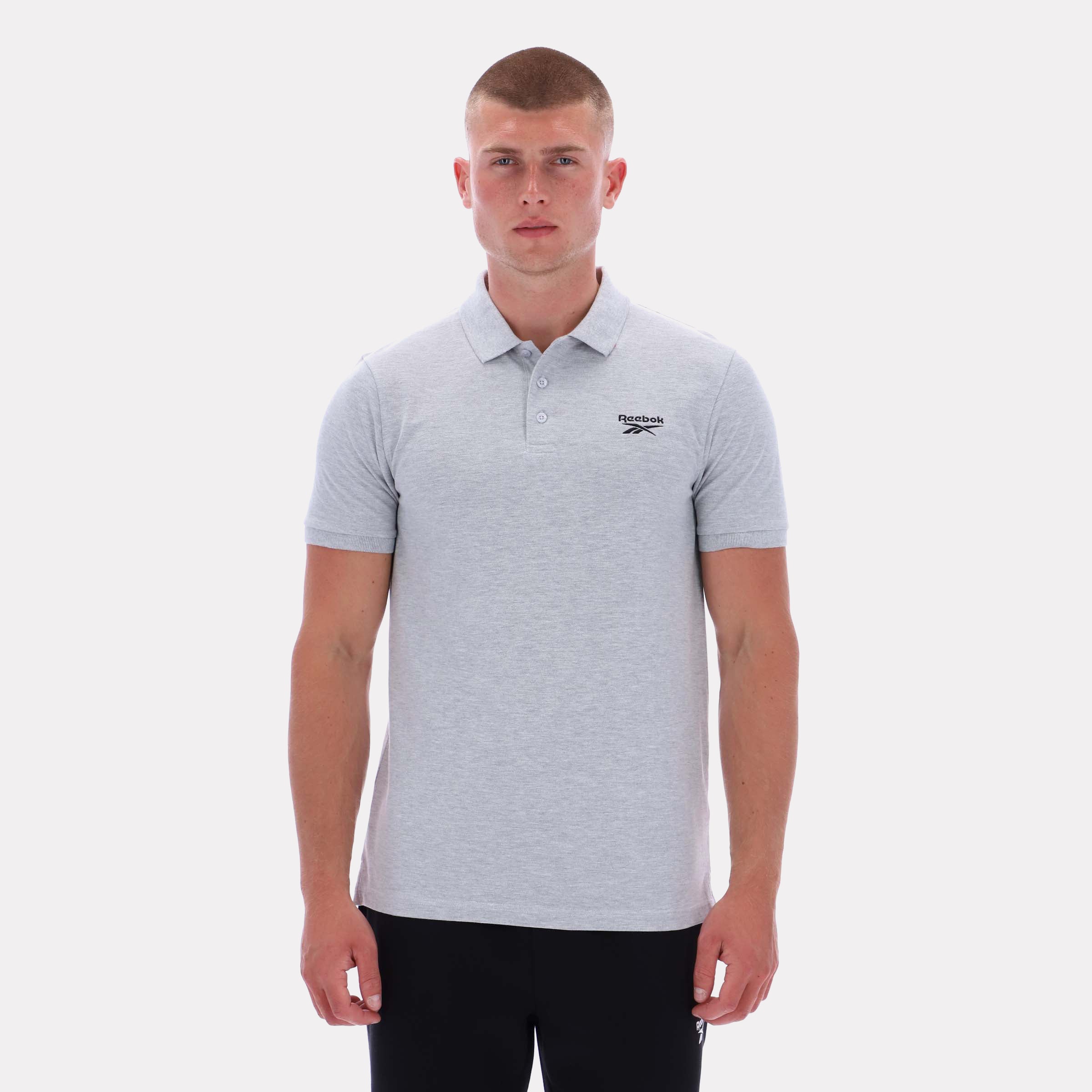 Reebok Men's Blaze Embroidered Ss Polo Shirt  In Light Grey Marl