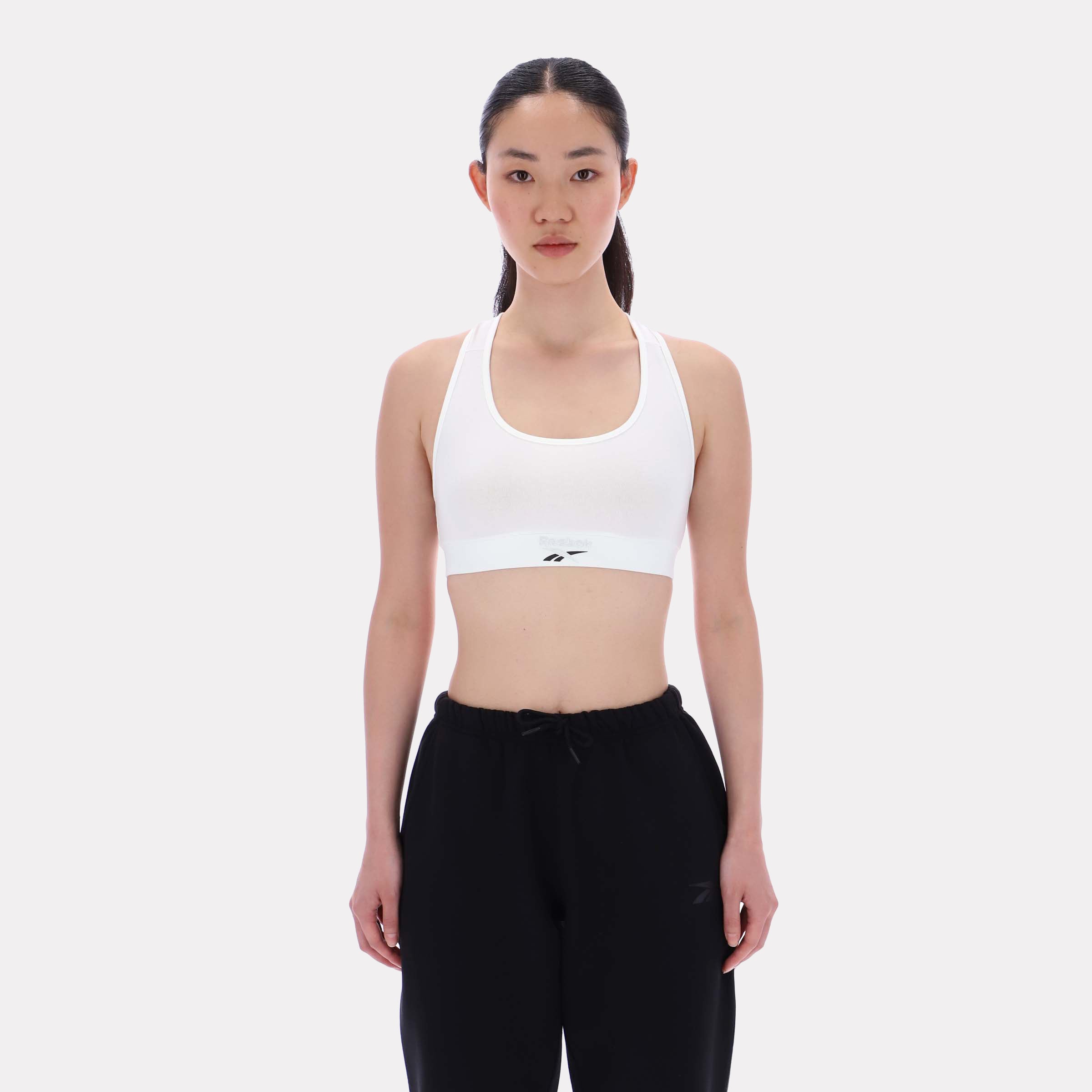 Reebok Women's Bristol Bra Top With Foil Logo Print  In Chalk REG