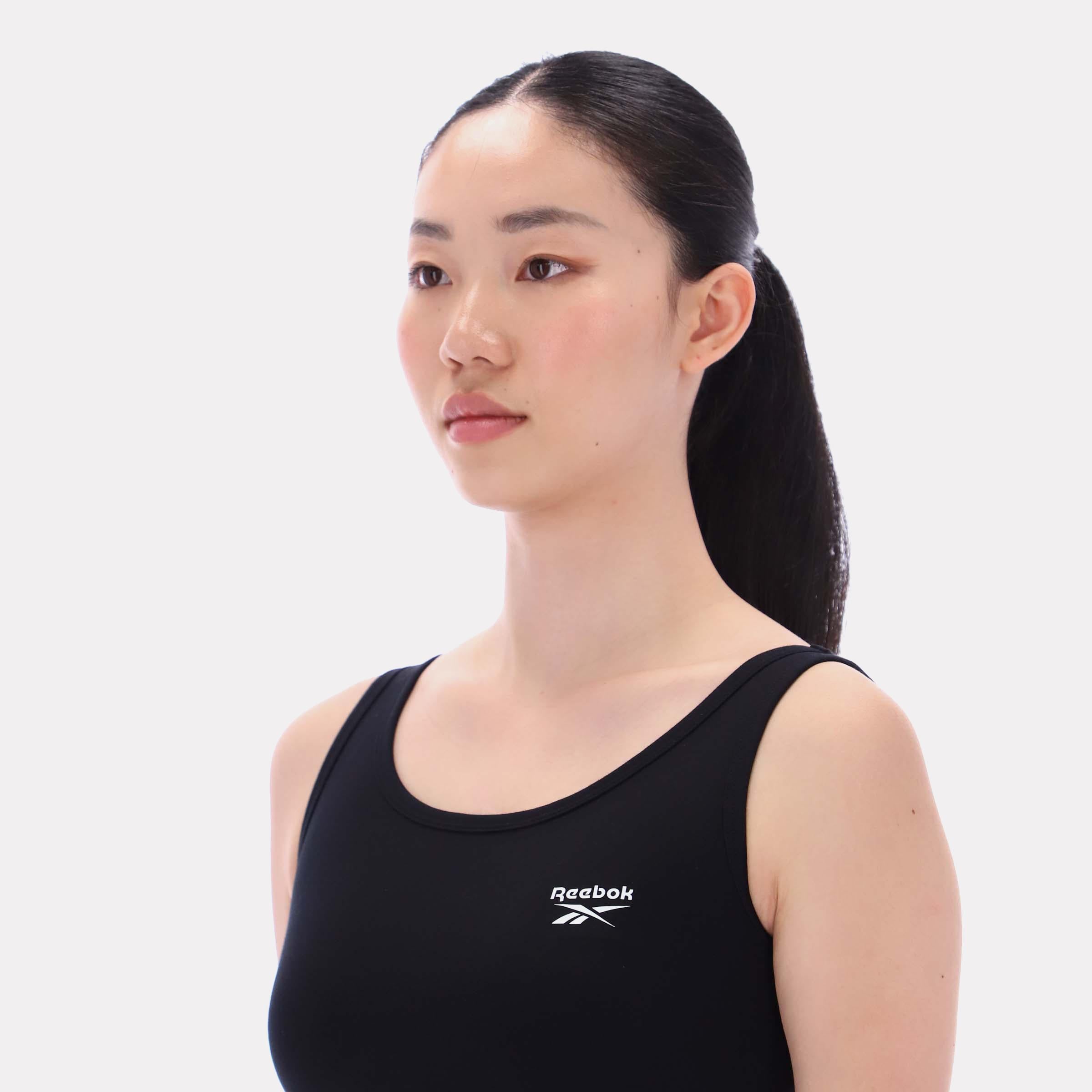 Reebok Apparel  Women's Luna Scoop Neck Small Logo Bra Top Reebok Classics App Women Black Reg