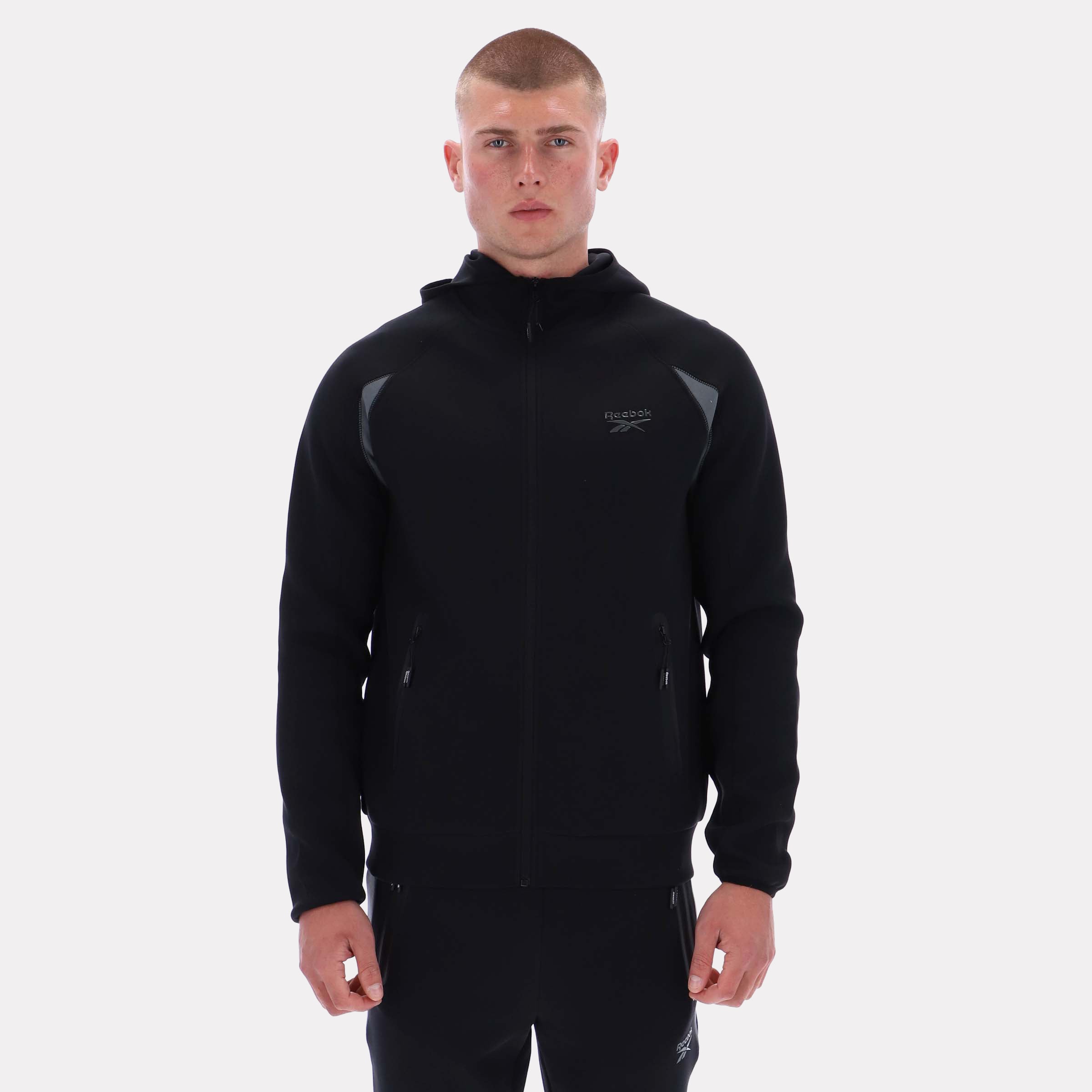 Reebok Men's Contrast Panel Zip Hoody  Reg In Black