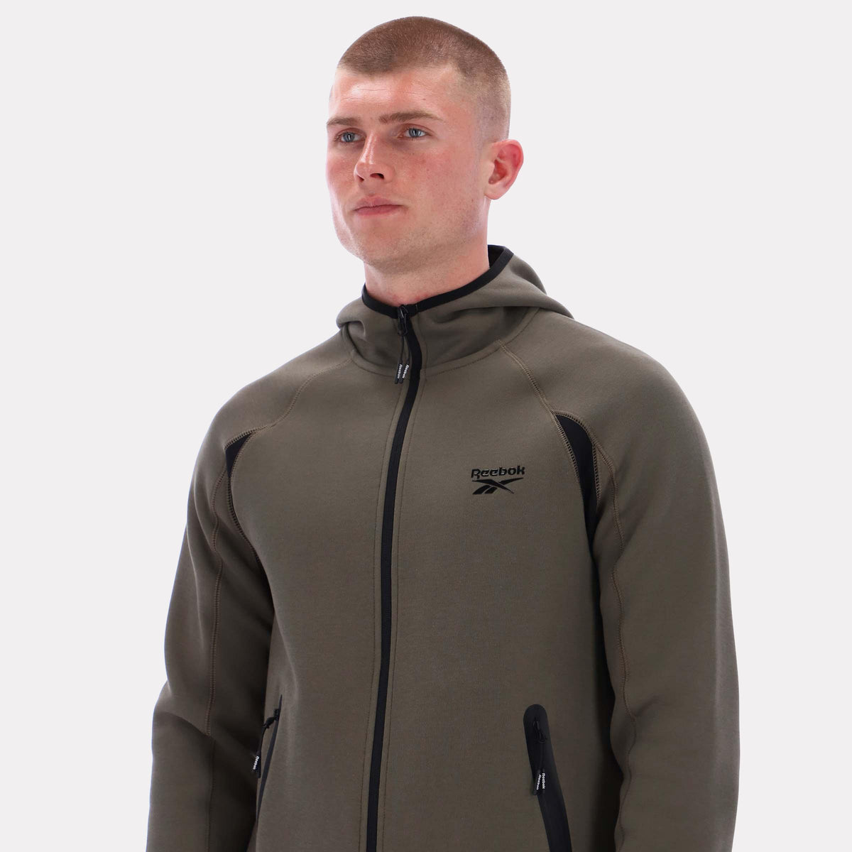 Reebok Men's Contrast Panel Zip Hoody  In Army REG