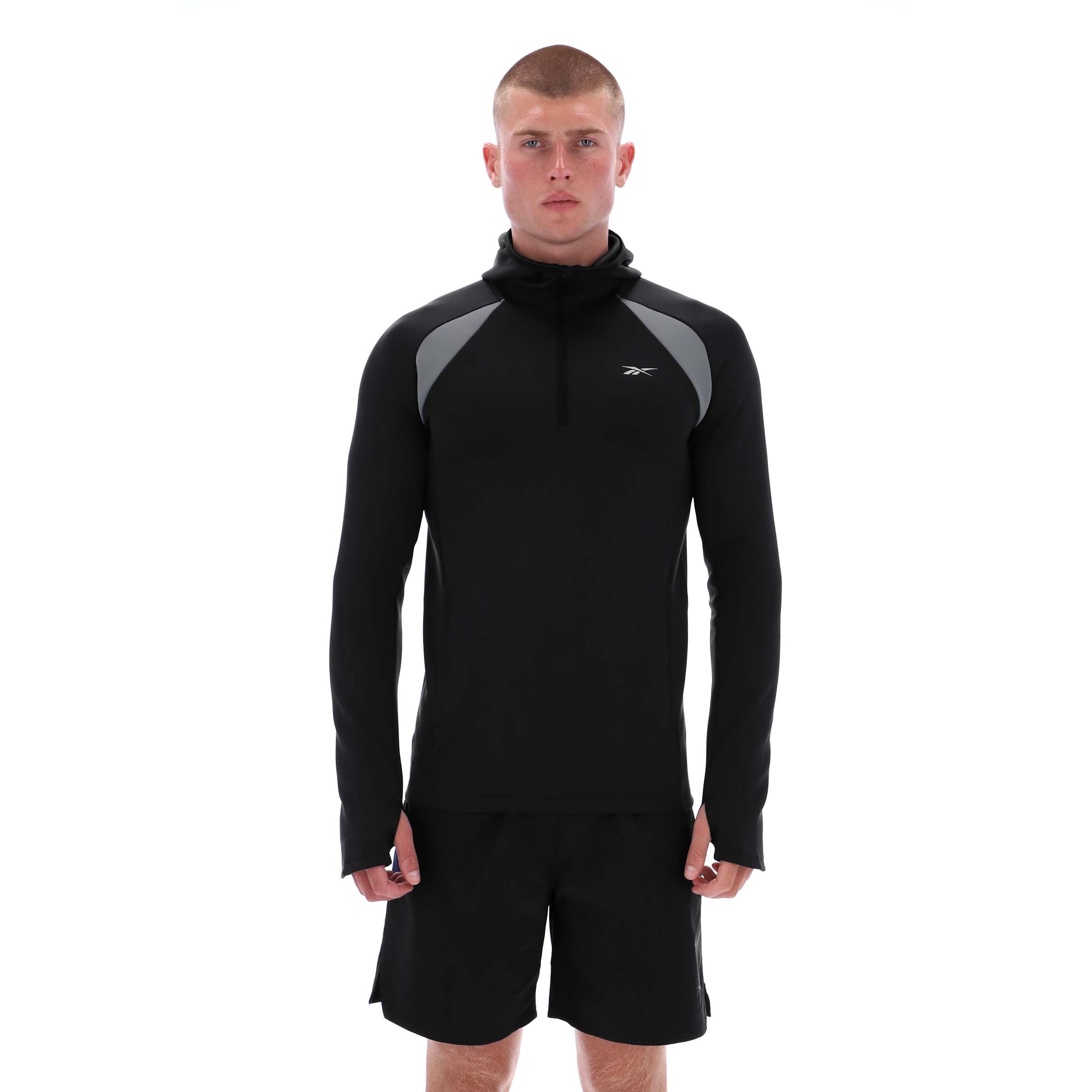 Reebok Men's Sheerer Mock Neck Full Zip Training Top  In Black REG