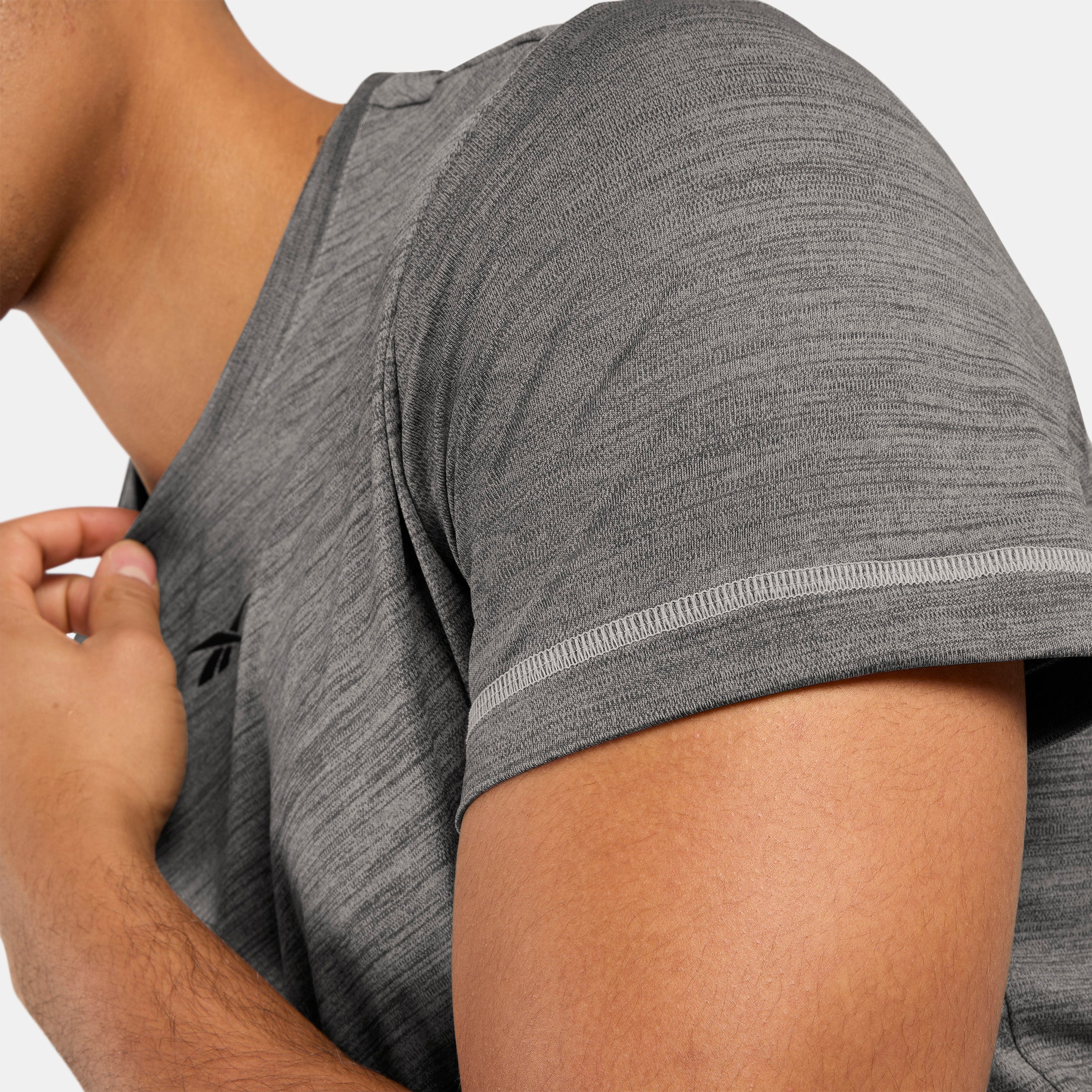 Reebok Men's Id Train Melange Tech Tee  In Light Grey Marl REG