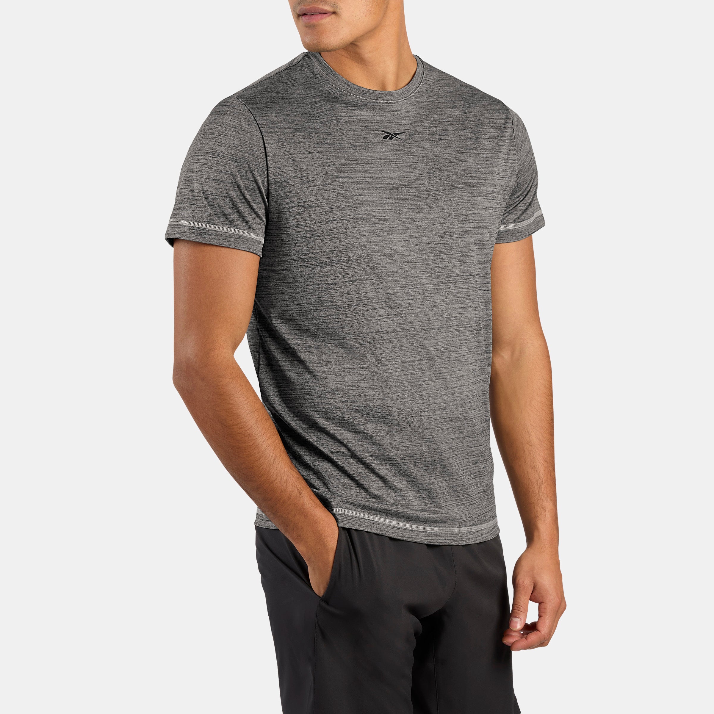 Reebok Men's Id Train Melange Tech Tee  In Light Grey Marl REG