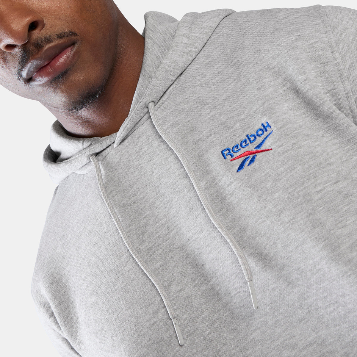 Reebok Men's Id 2-Col Logo Fleece Hoodie  In Light Grey Marl REG
