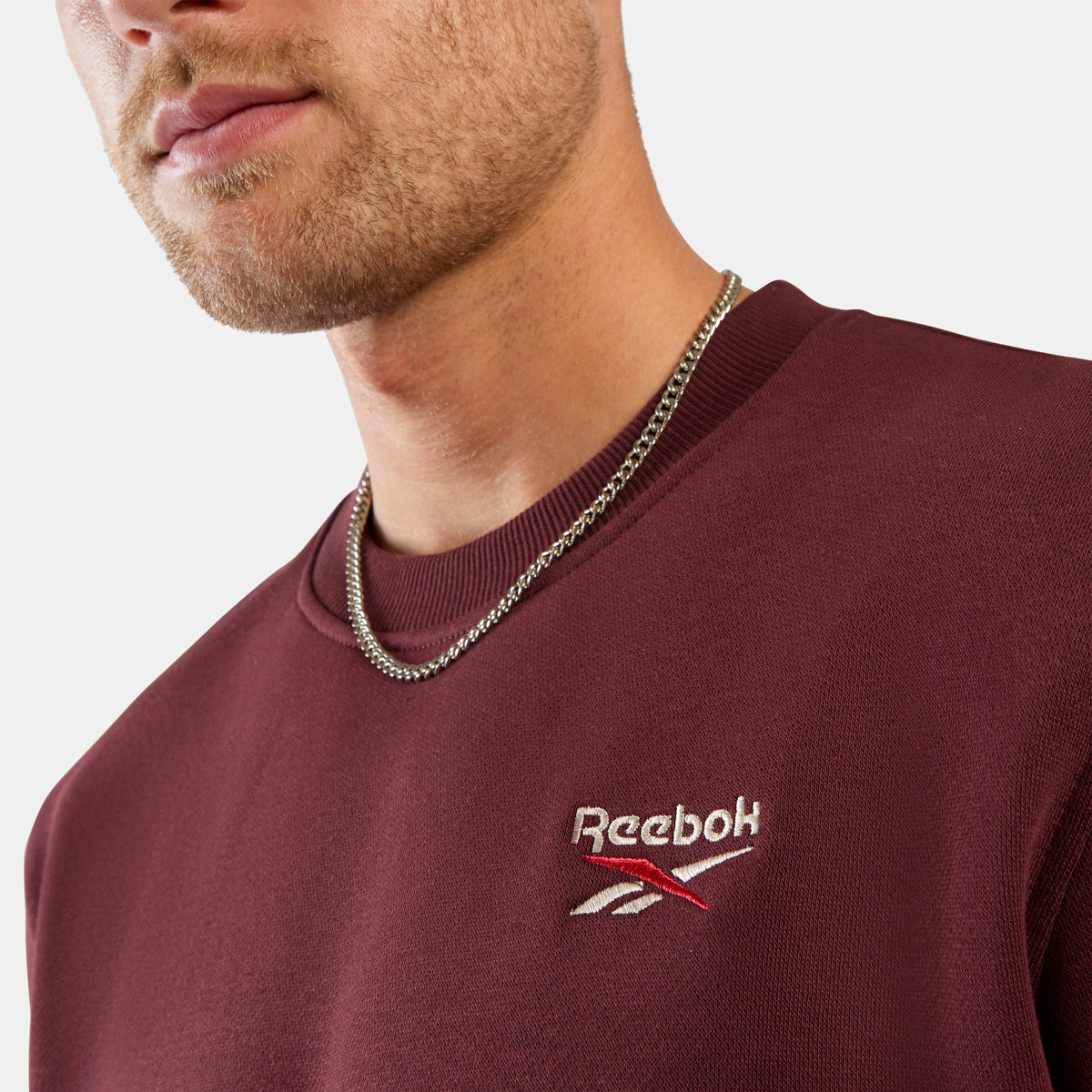 Reebok Men's Id 2-Colour Logo Fleece Crew Sweatshirt  In Red REG