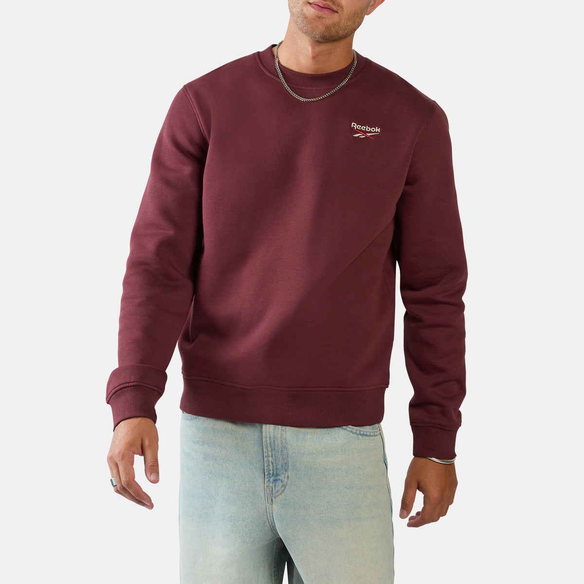 Reebok Men's Id 2-Colour Logo Fleece Crew Sweatshirt  In Red REG