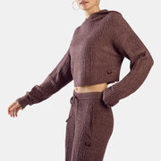 Reebok Women's Elevated Athletic Cable Knit Hoodie  In Dark Cocoa REG