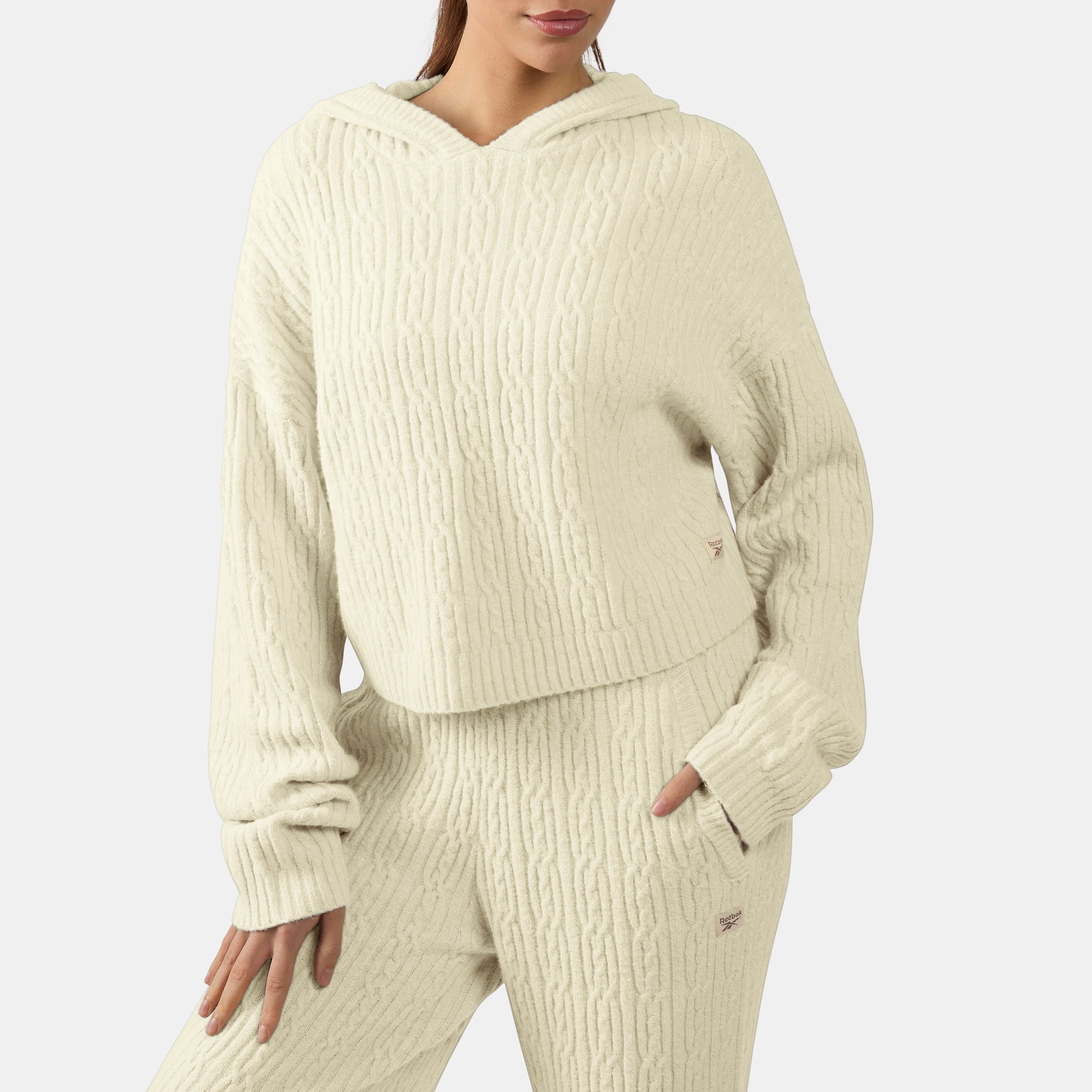 Reebok Women's Elevated Athletic Cable Knit Hoodie  In Linen REG