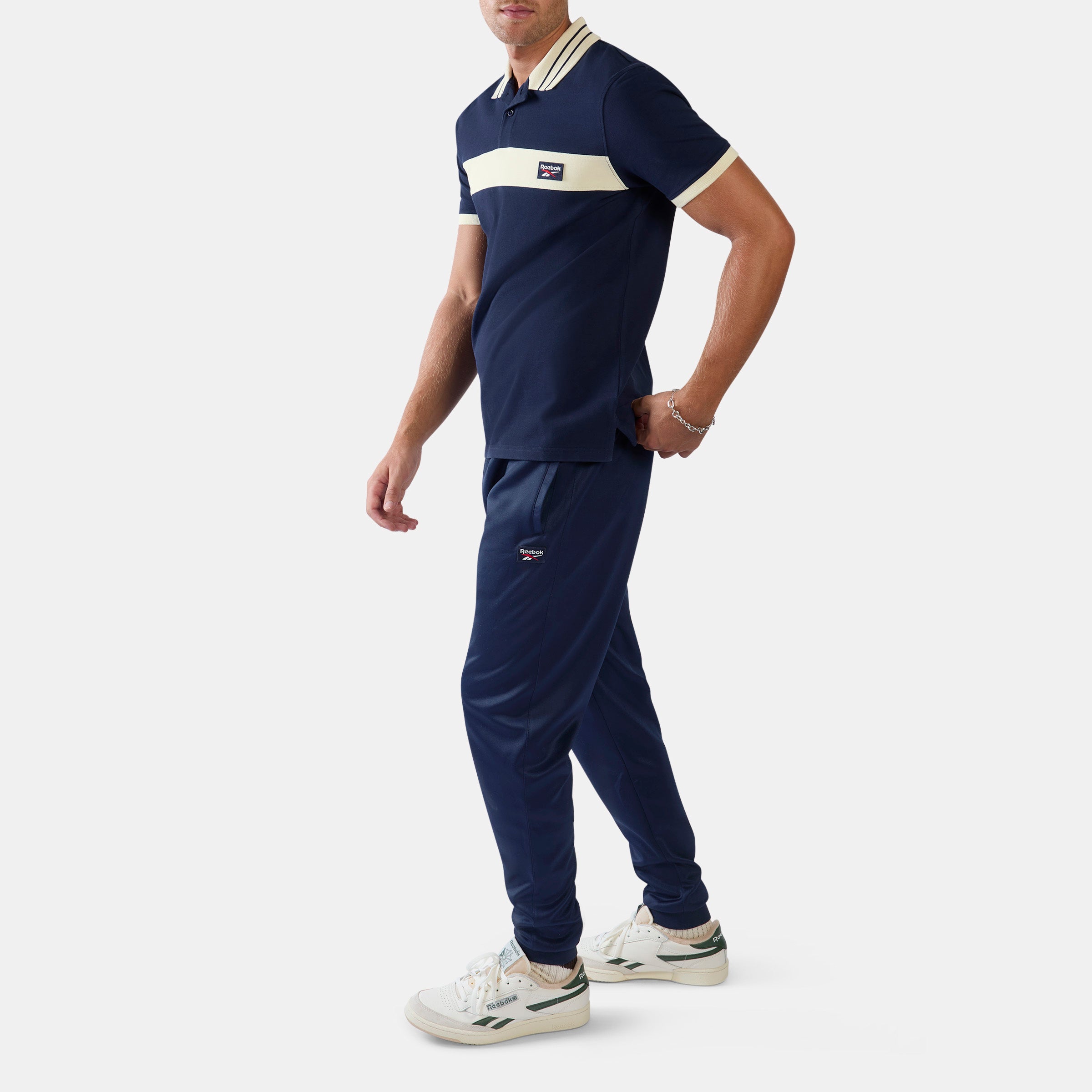 Reebok Men's Heritage Panelled Pique Polo Shirt  In Navy/Linen REG