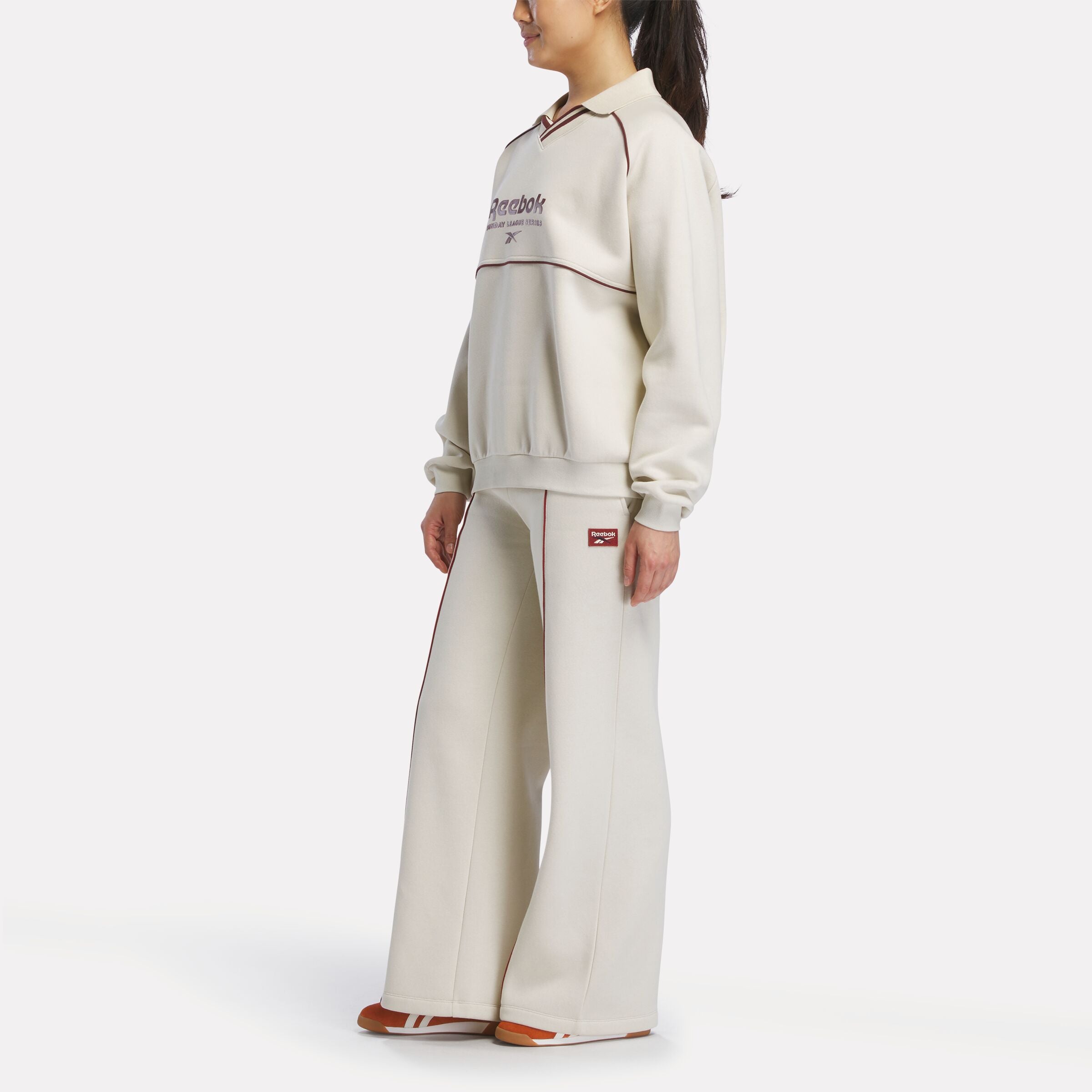 Reebok Women's Heritage Piping Flared Jogger Pant  In Linen REG