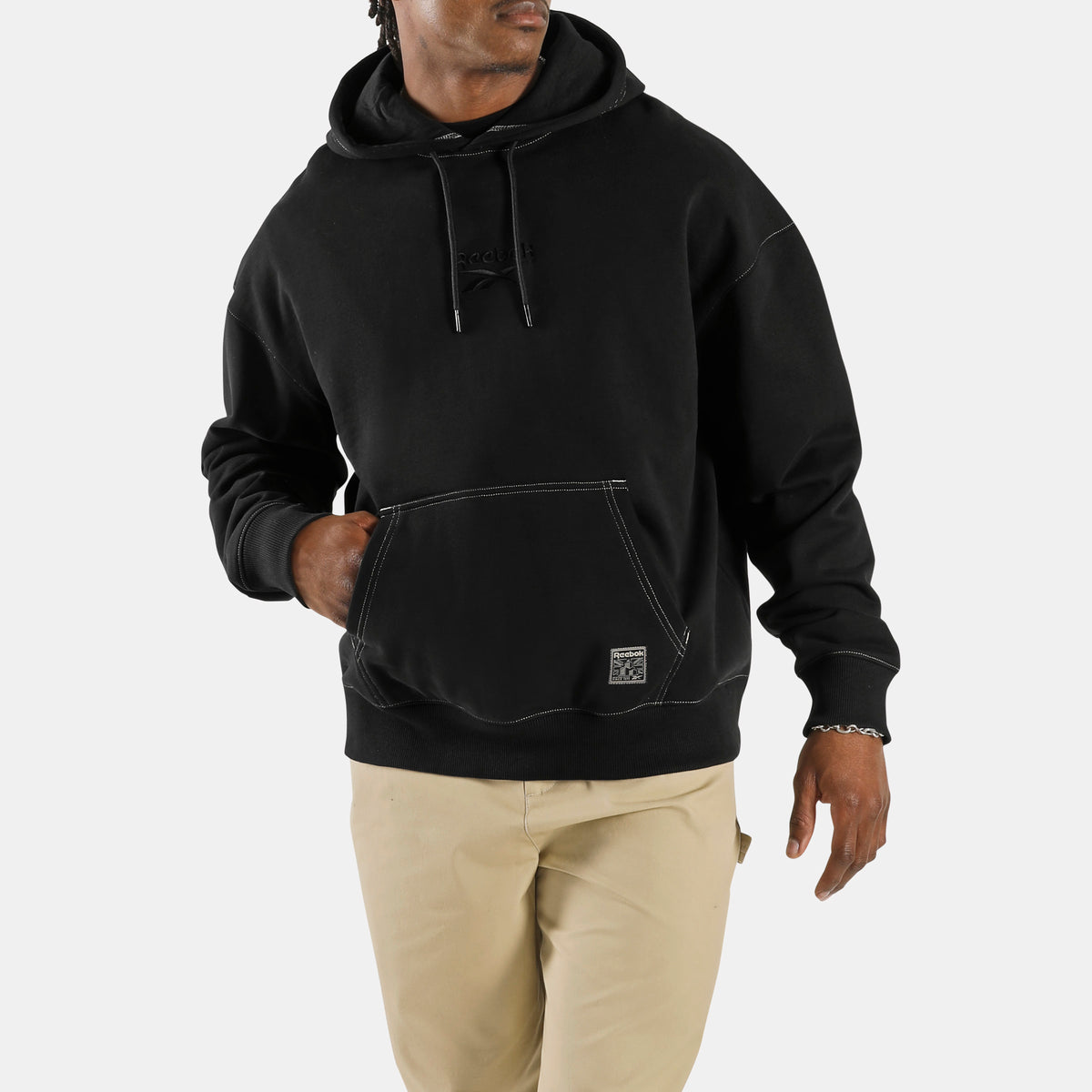 Reebok Men's Workwear Patch Logo Hoodie  In Black REG