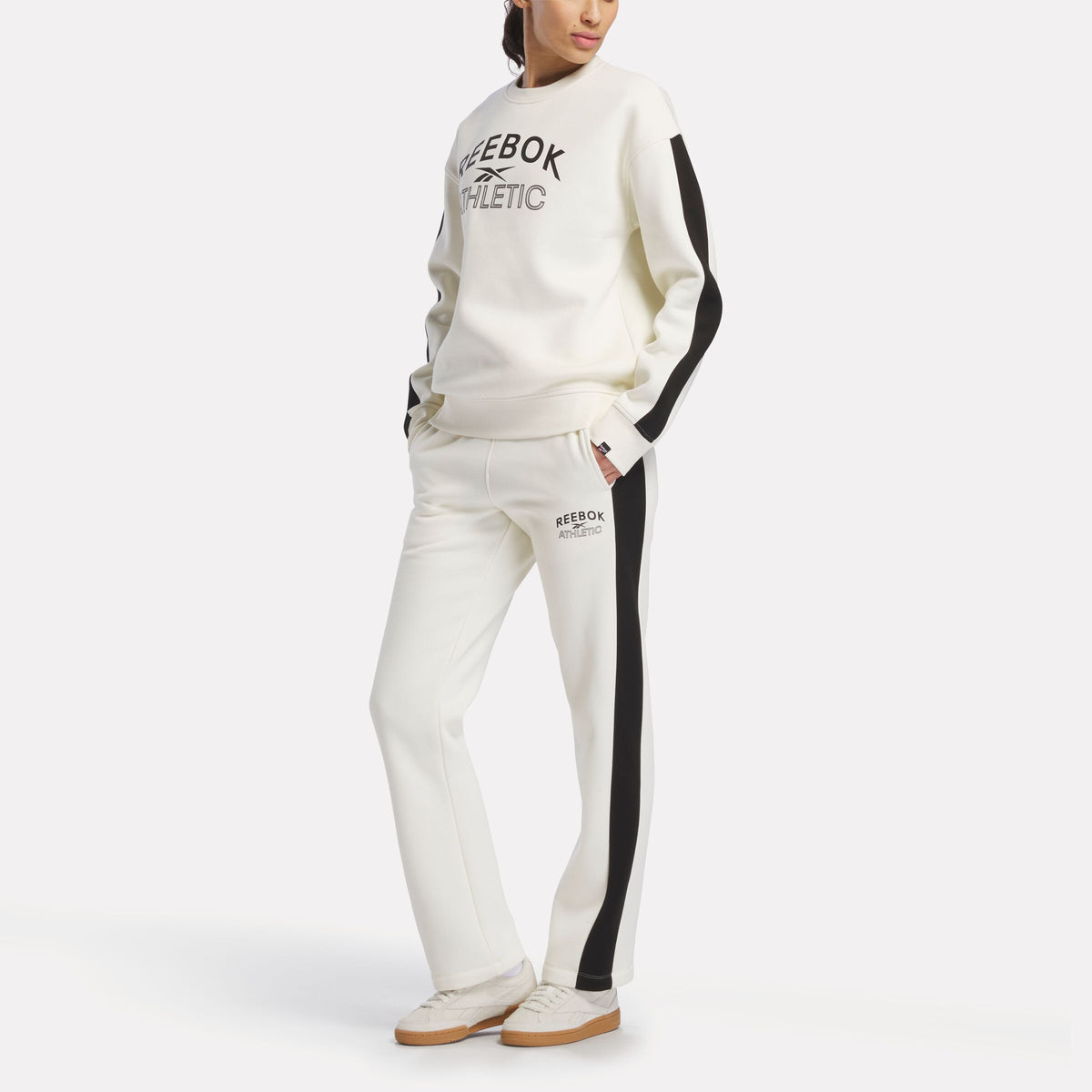 Reebok Women's Id Panel Play Fleece Open Hem Pants  In Chalk REG