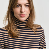 Gant Apparel S Women's Slim Striped Rib Turtleneck Seasonal Newness Brown Reg