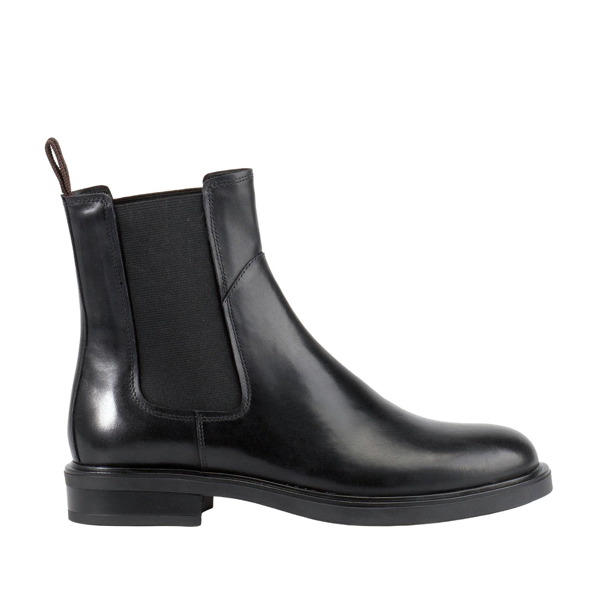 black leather chelsea boot on a white background