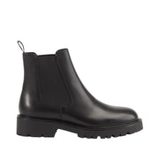 black leather chelsea ankle boot on a white background