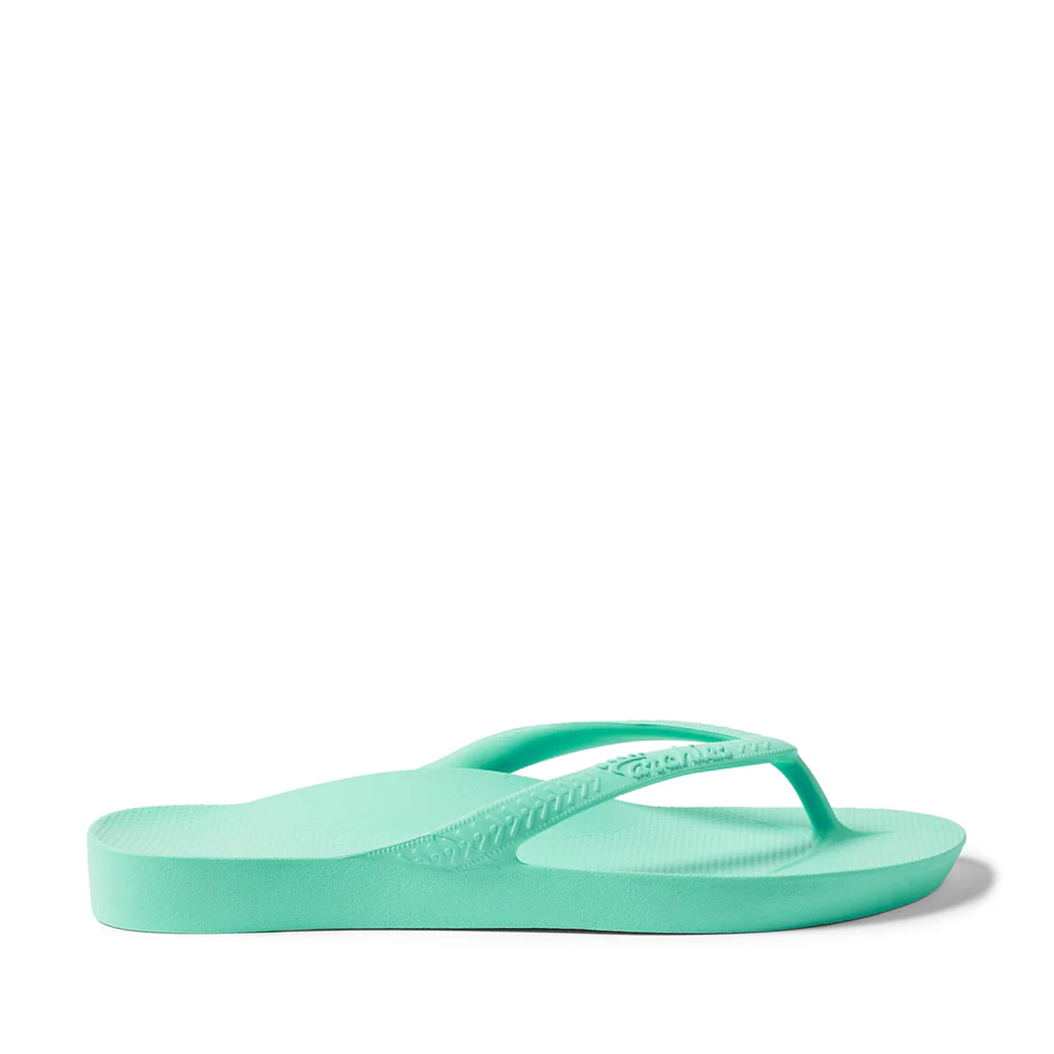 Mint thong flip flops on a Mint background