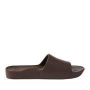 Brown slide sandals on a white background