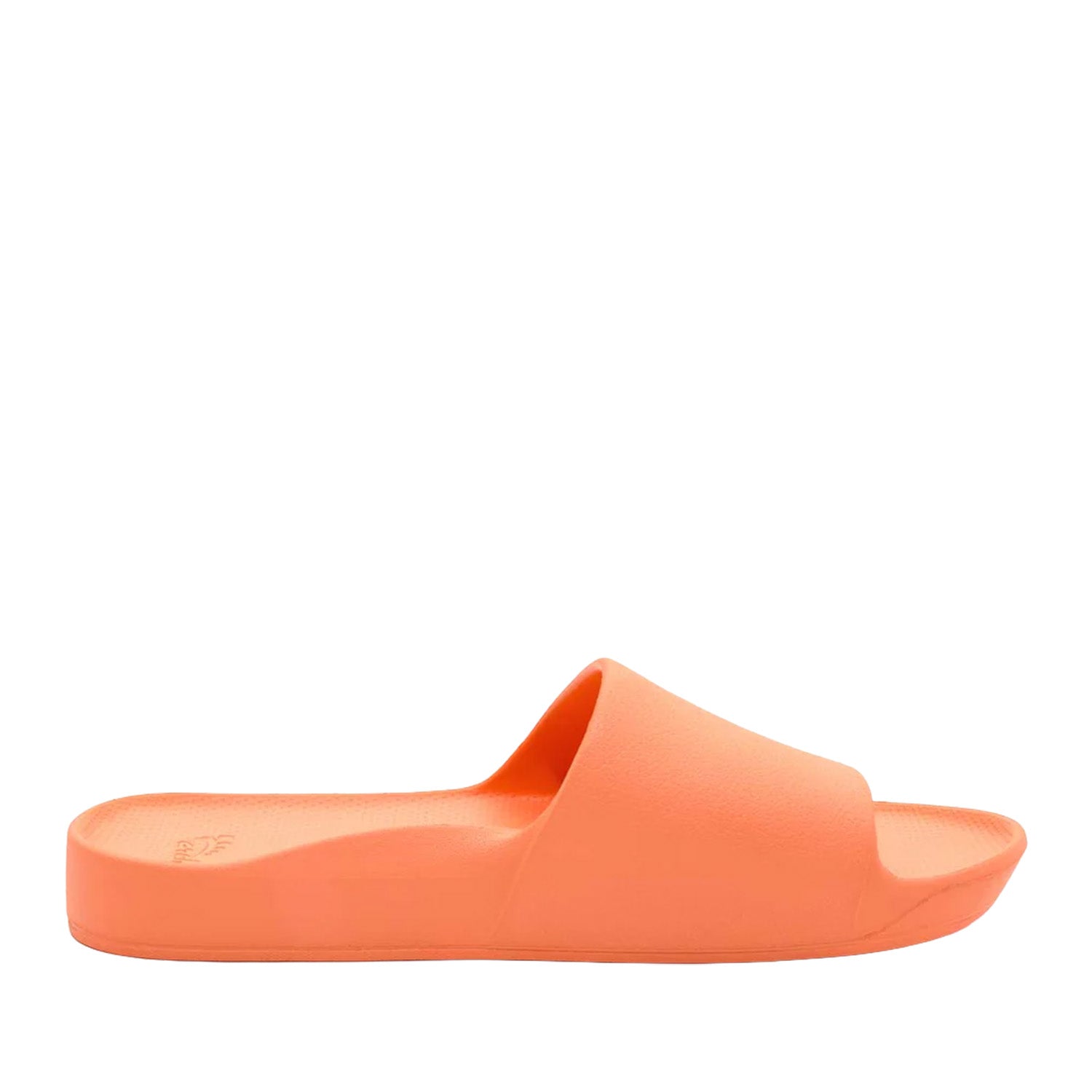Orange slide sandals on a white background