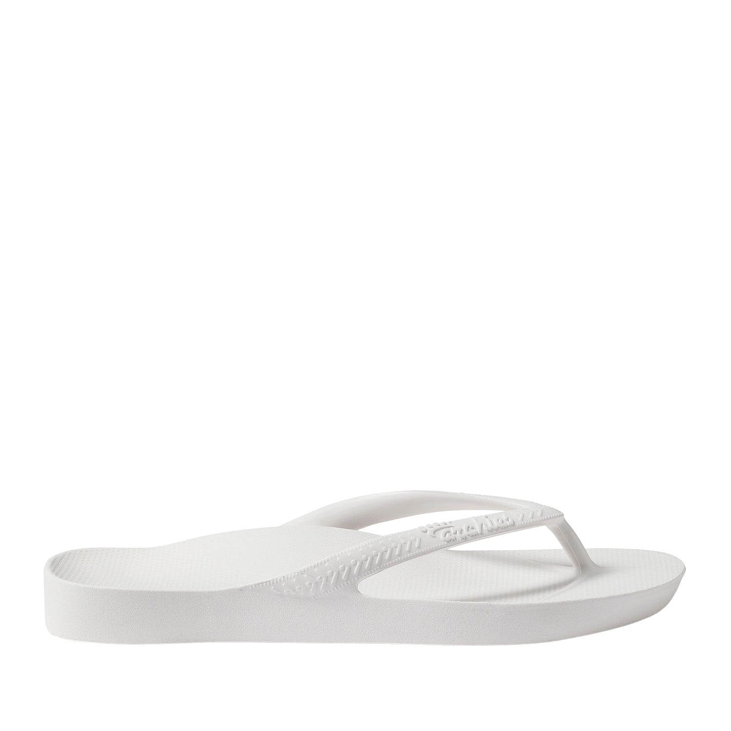 White thong flip flops on a black background