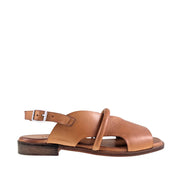 Light orange brown leather slingback sandal with low heel on a white background.