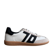 white and black leather retro low-top sneaker on a white background