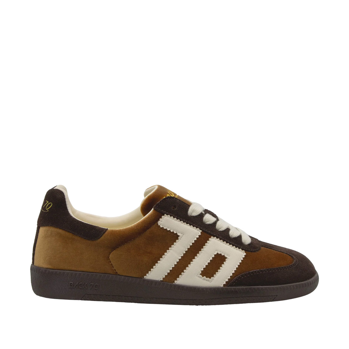 two-tone brown velvet sneaker on a white background