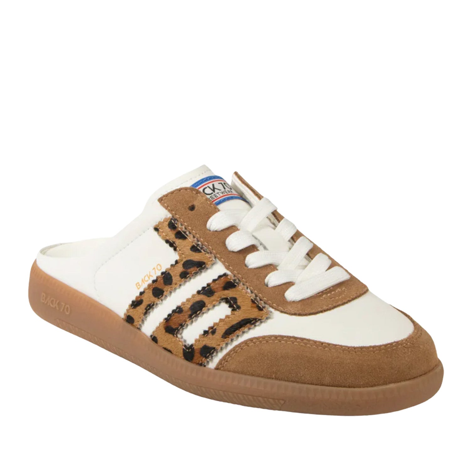 Back 70 Women's Easter 961 Mule in White Camel Leopard