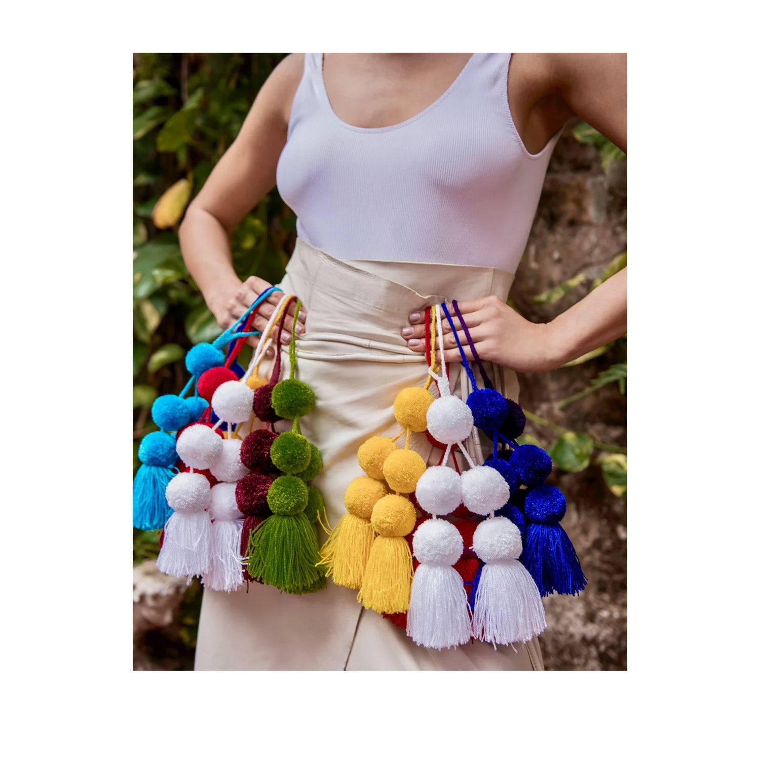 Canela Women's Tassel Pompons in Honey