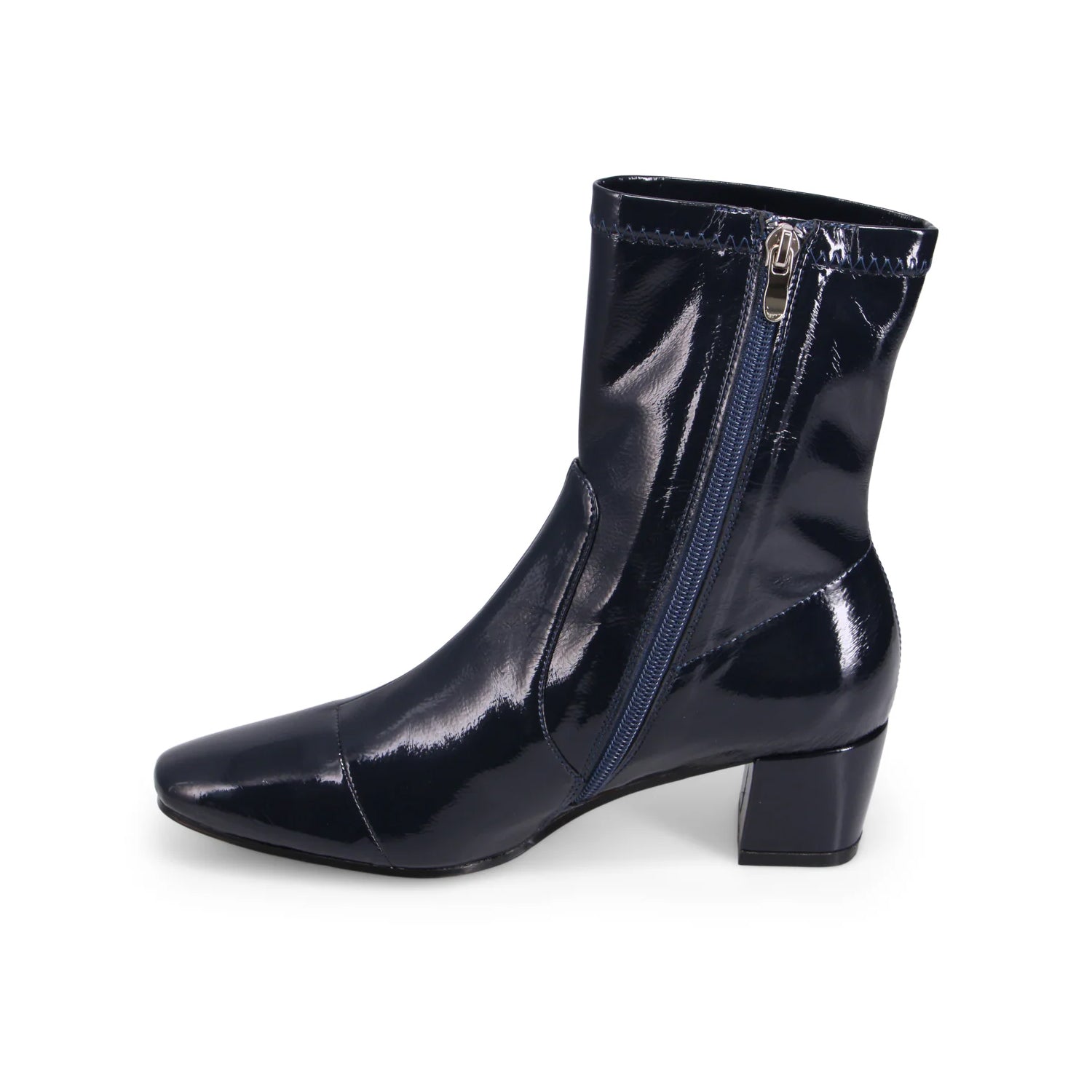 Bottes à talons Hartful pour femmes de Django and Juliette en cuir verni bleu marine,
