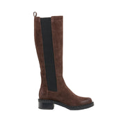 brown suede knee-high boot on a white background