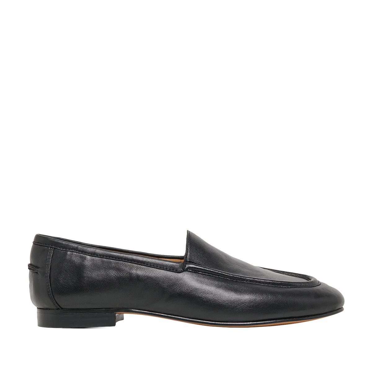 black leather loafer on a white background