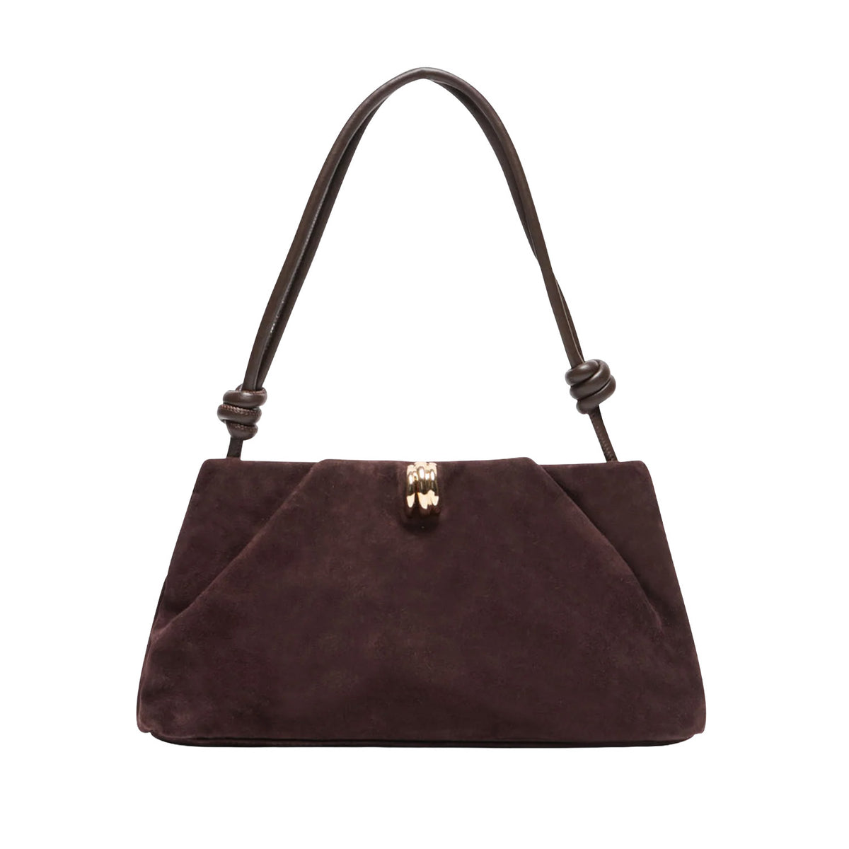 brown suede shoulder bag on a white background