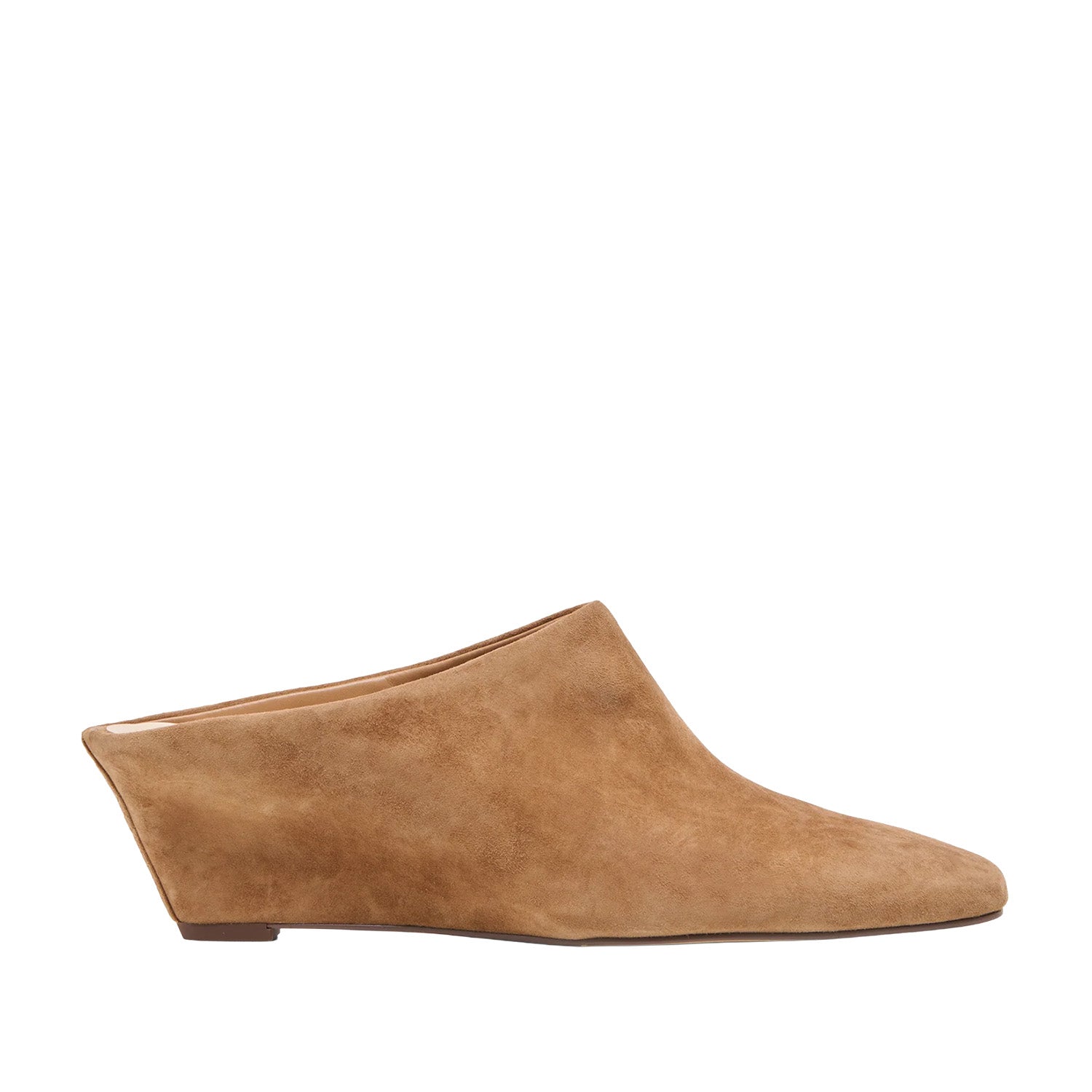 beige heeled mule on a white background