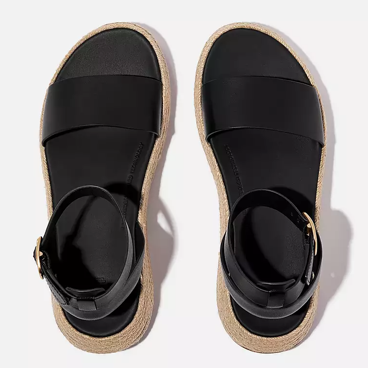 Espadrilles compensées en cuir noir Fitflop F-Mode pour femme