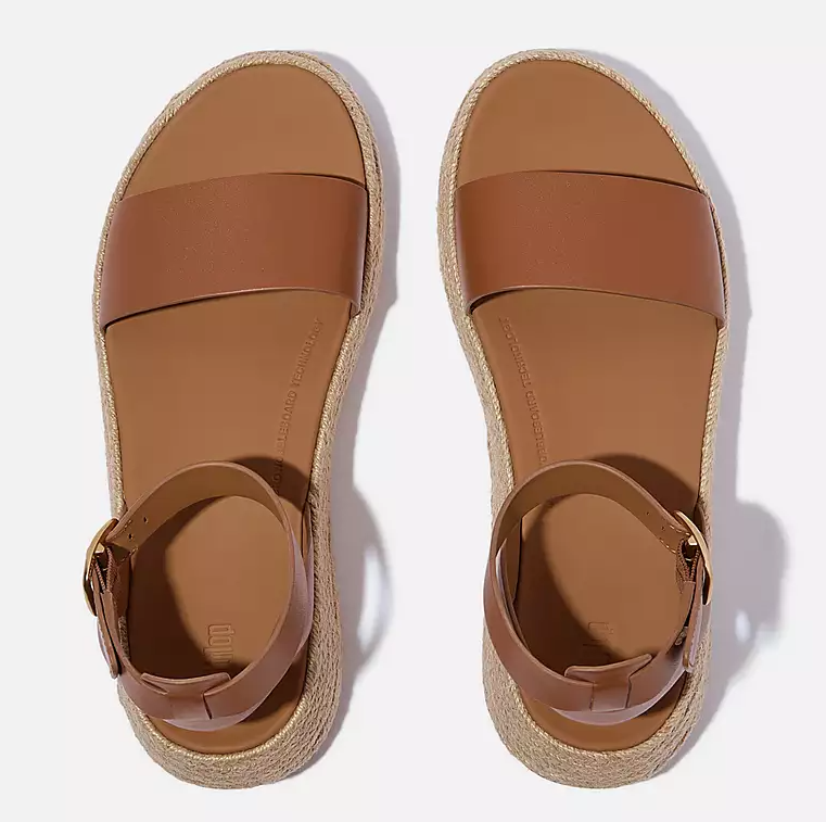 Fitflop Women's F-Mode Espadrille Leather Flatform in Deep Tan