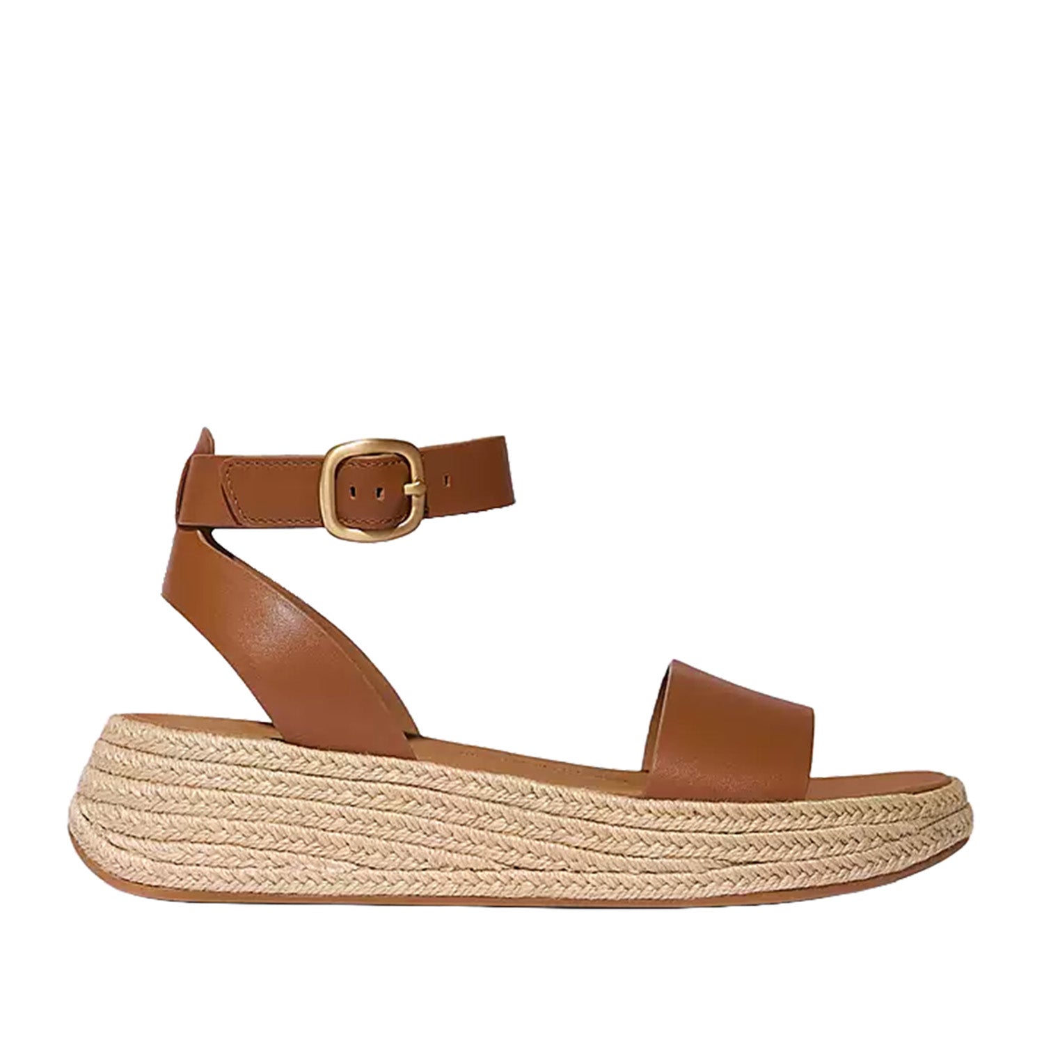 Fitflop Women's F-Mode Espadrille Leather Flatform in Deep Tan