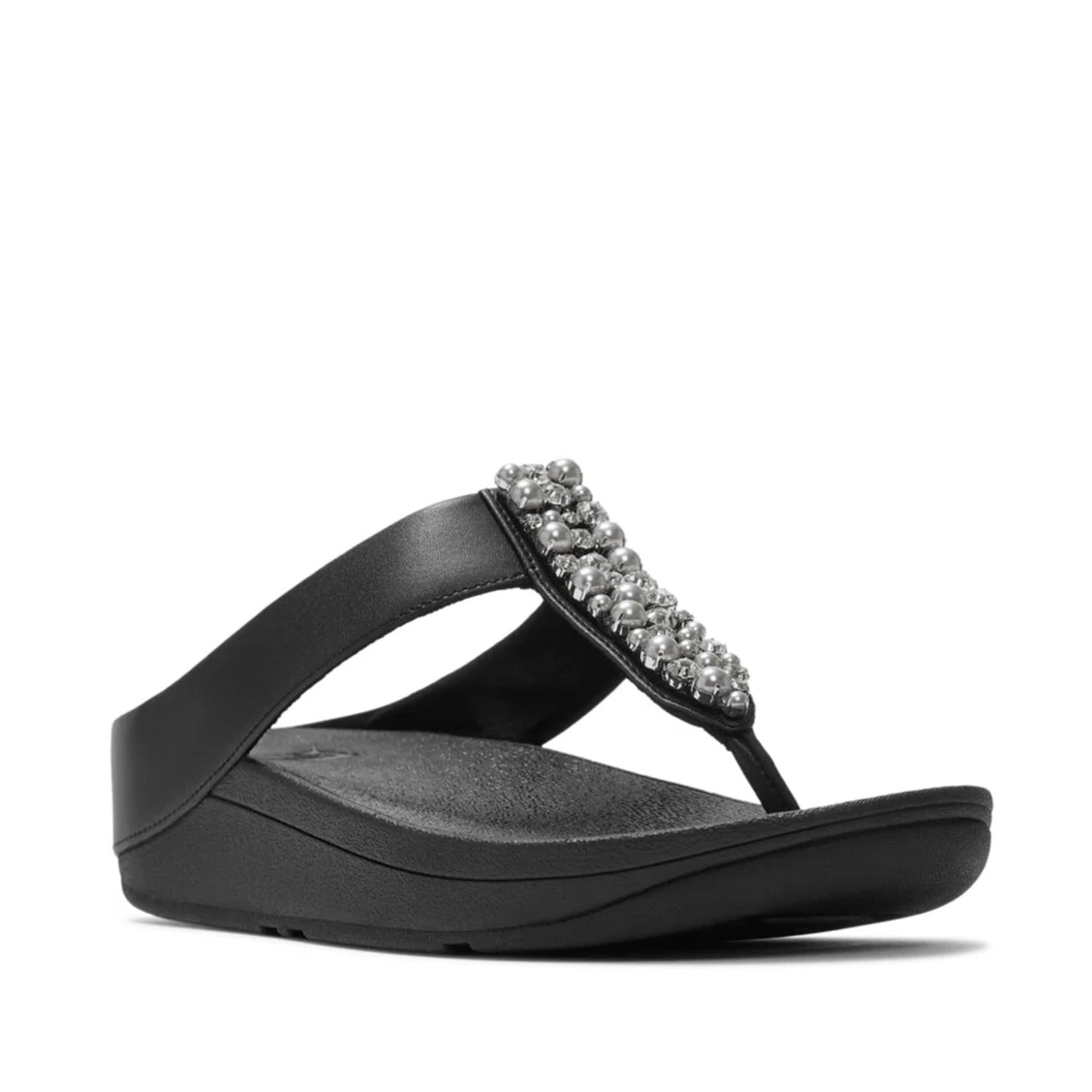 Fitflop Women's Fino Pearls-And-Crystal Toe-Post Sandals in Black
