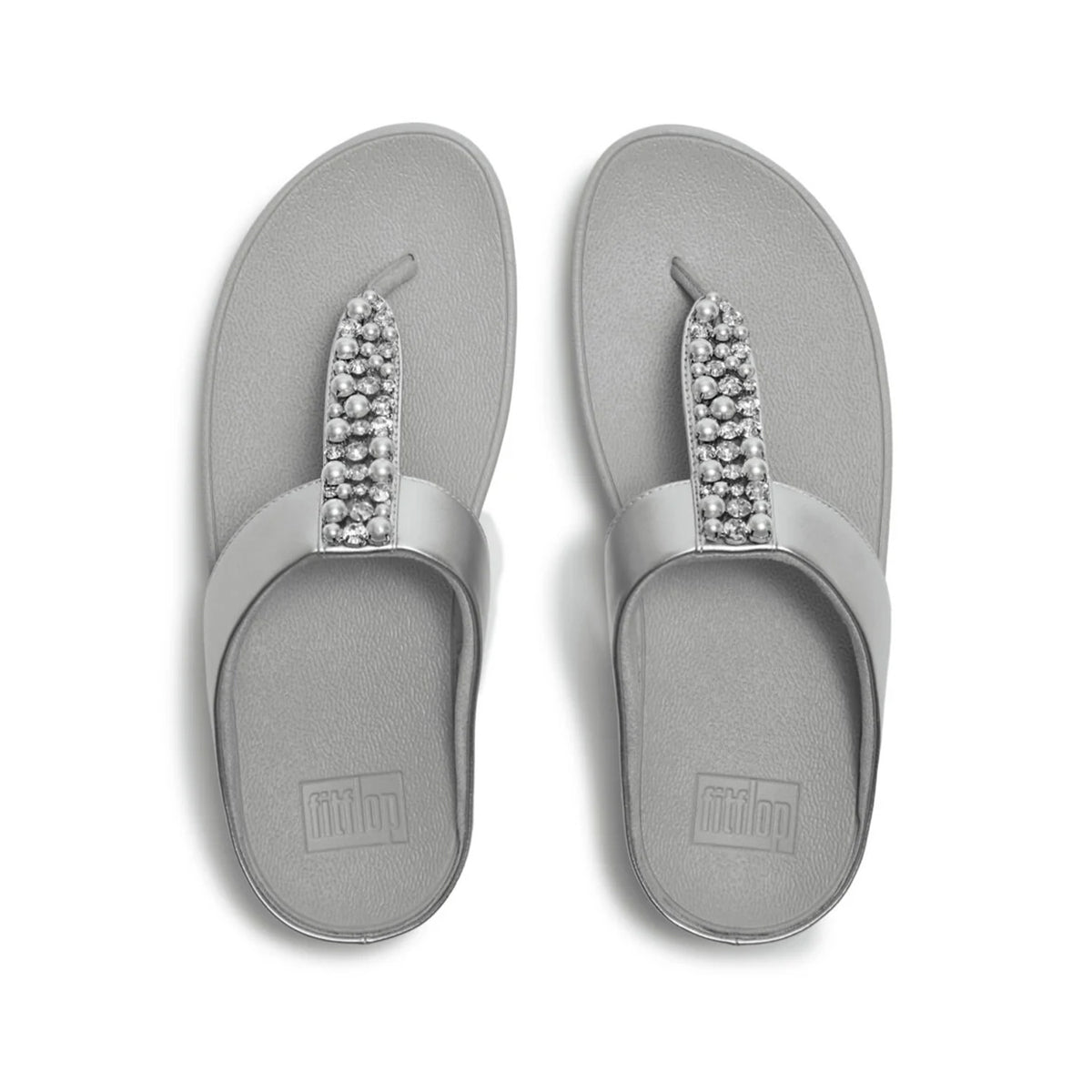 Fitflop Women's Fino Pearls-And-Crystal Toe-Post Sandals in Silver