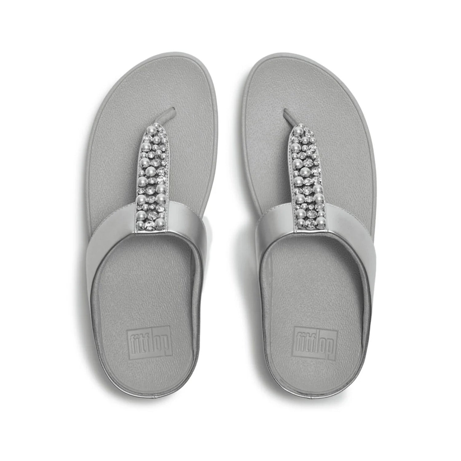 Fitflop Women's Fino Pearls-And-Crystal Toe-Post Sandals in Silver