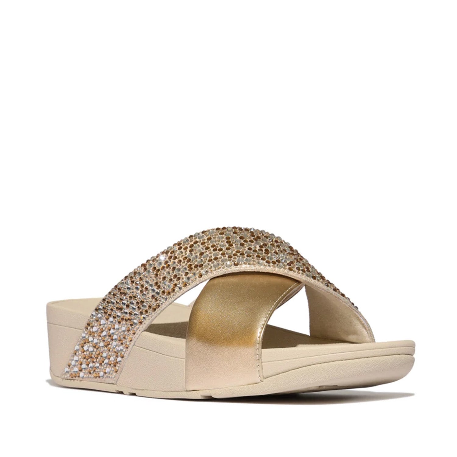 Fitflop Women's Lulu Crystal-Mix Cross Slides in Platino
