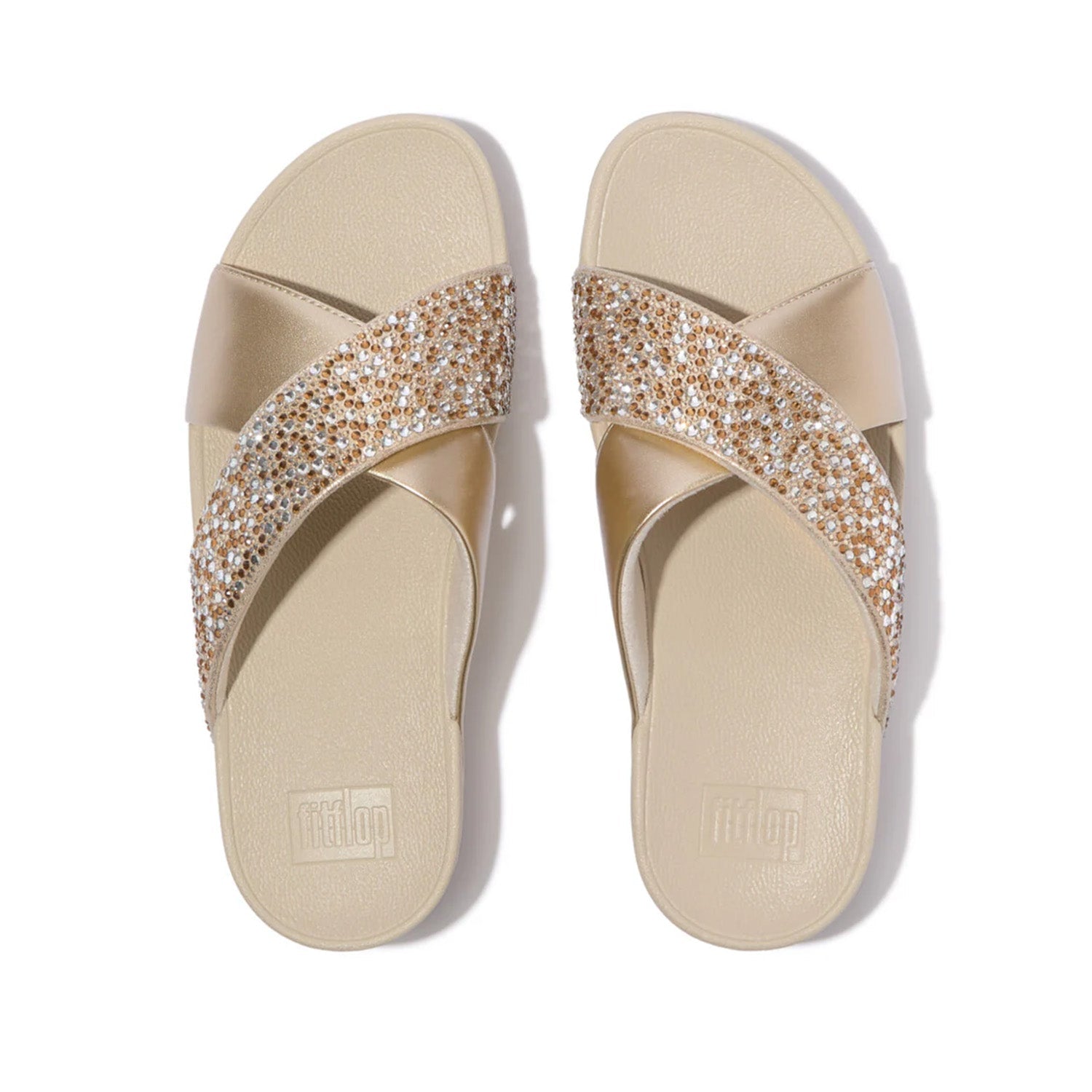 Fitflop Women's Lulu Crystal-Mix Cross Slides in Platino