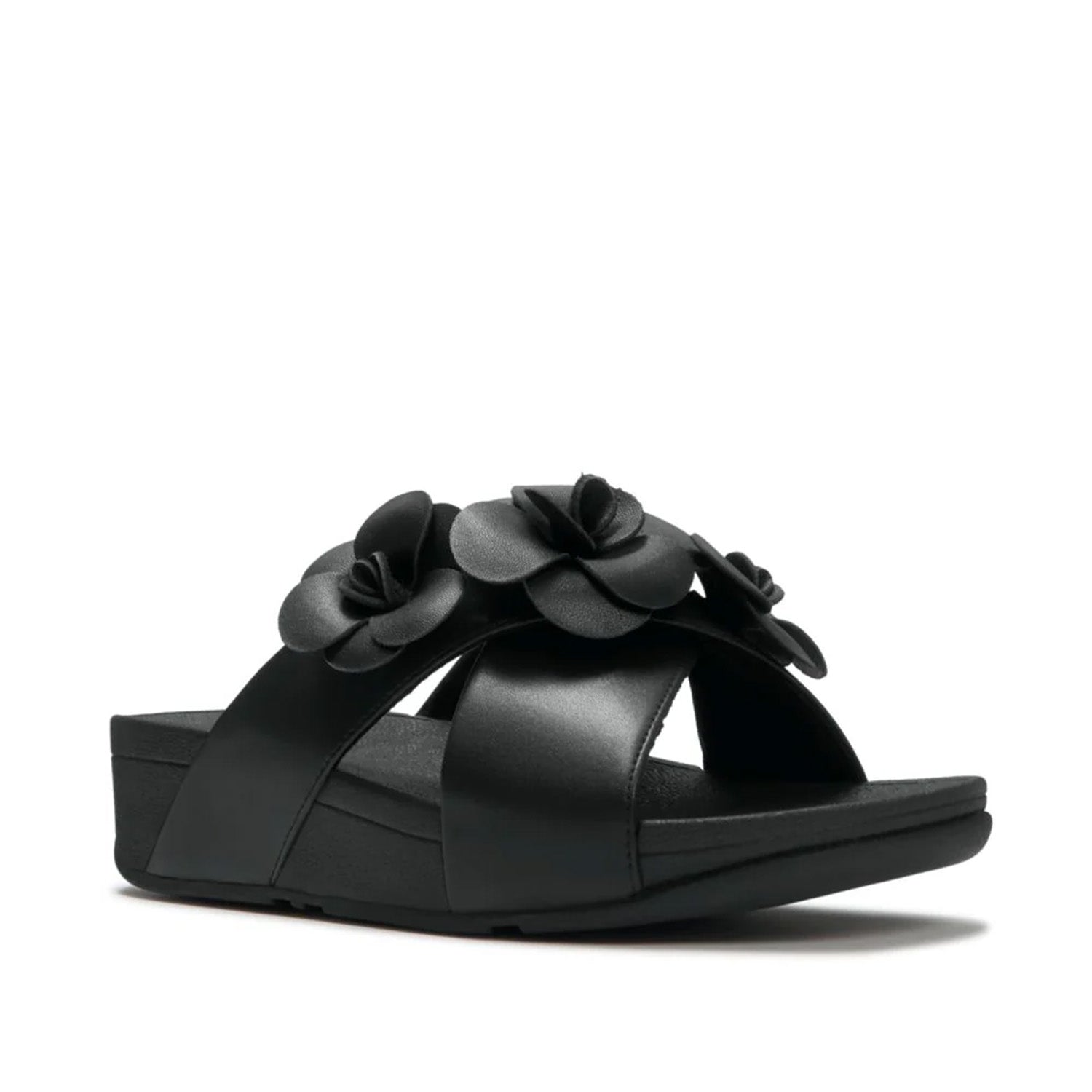 Fitflop Women's Lulu Flower Cross Slides in Black